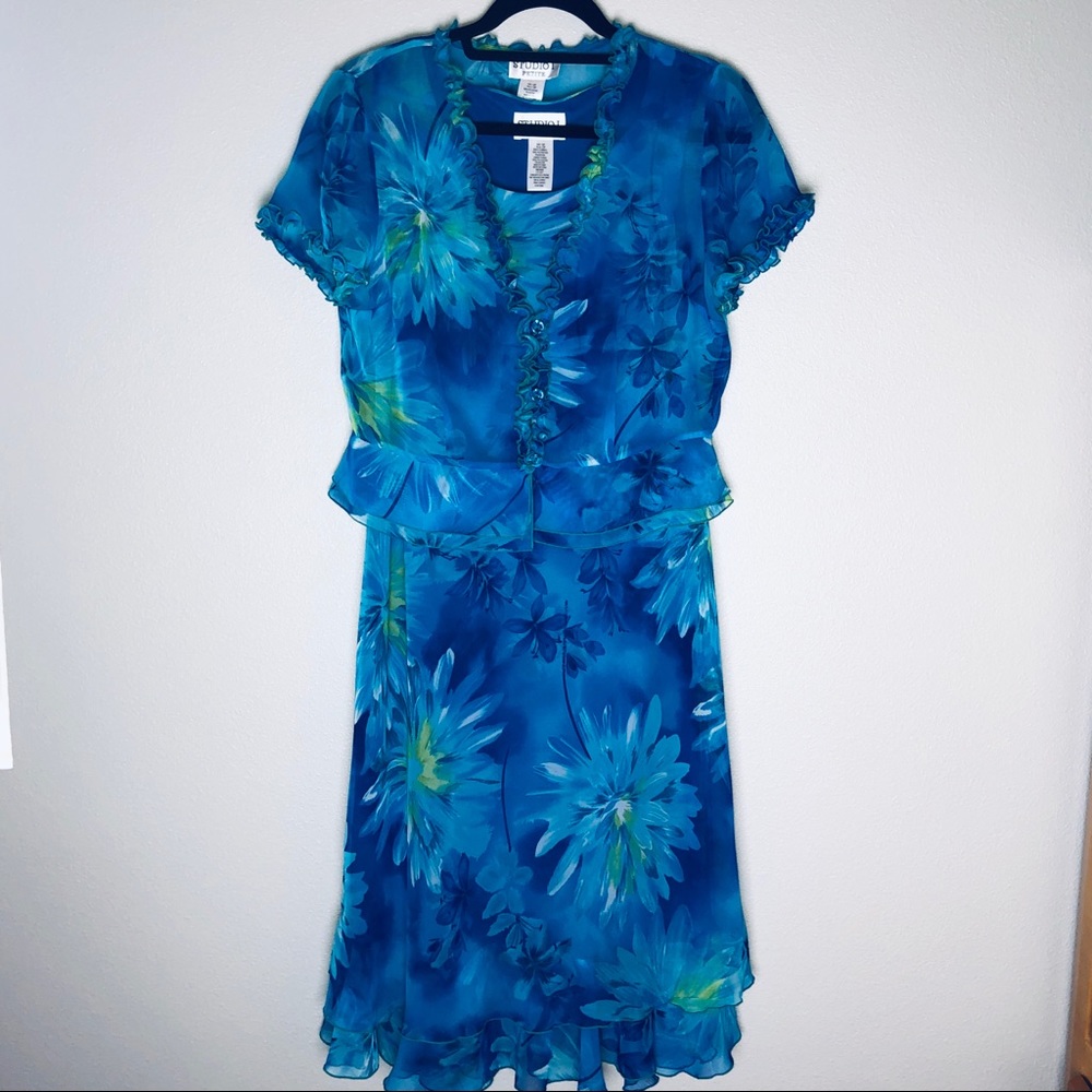 Studio I Petite Two-Piece Blue Floral Sundress